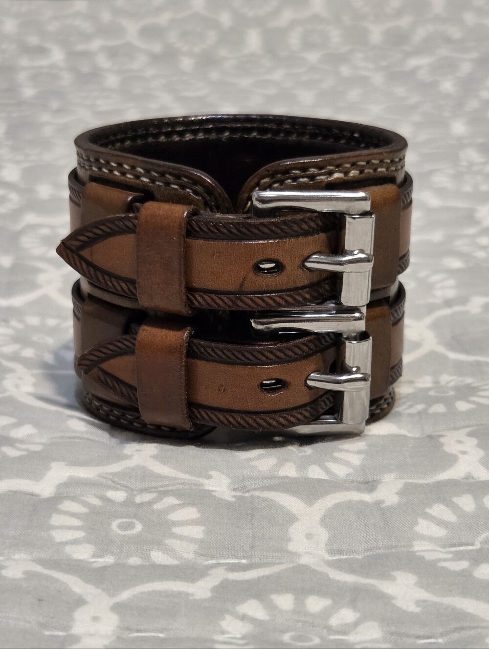 Handmade Cuff With Rope Embossed Straps - Picture 3 of 10